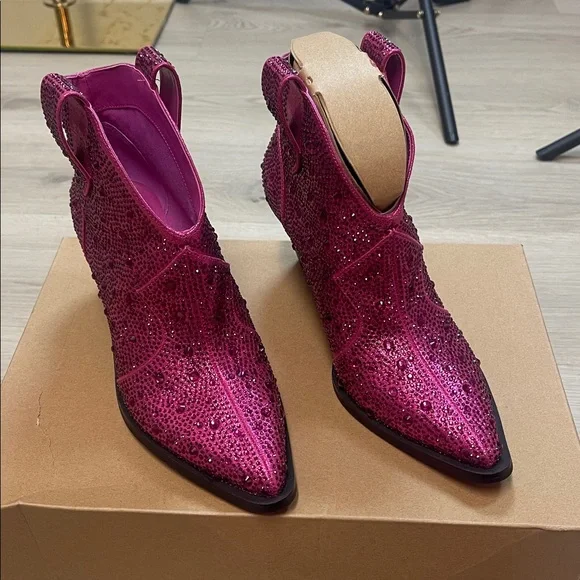 New Jessica Simpson Pink Rhinestone Zadie Ankle Western Cowboy Bootie - Picture 7 of 11